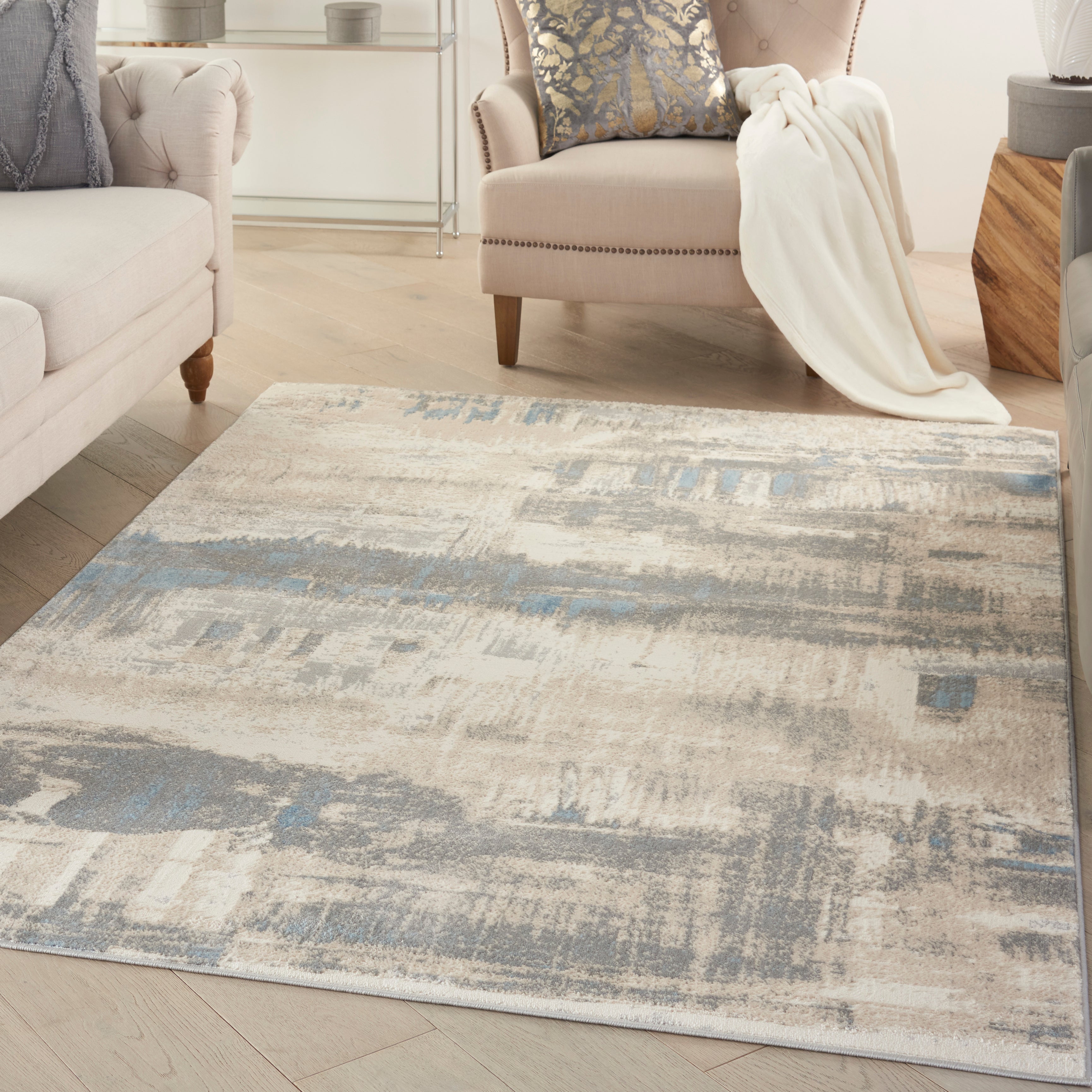 Nourison Solace SLA07 Ivory/Grey/Blue Large Rectangle Rug
